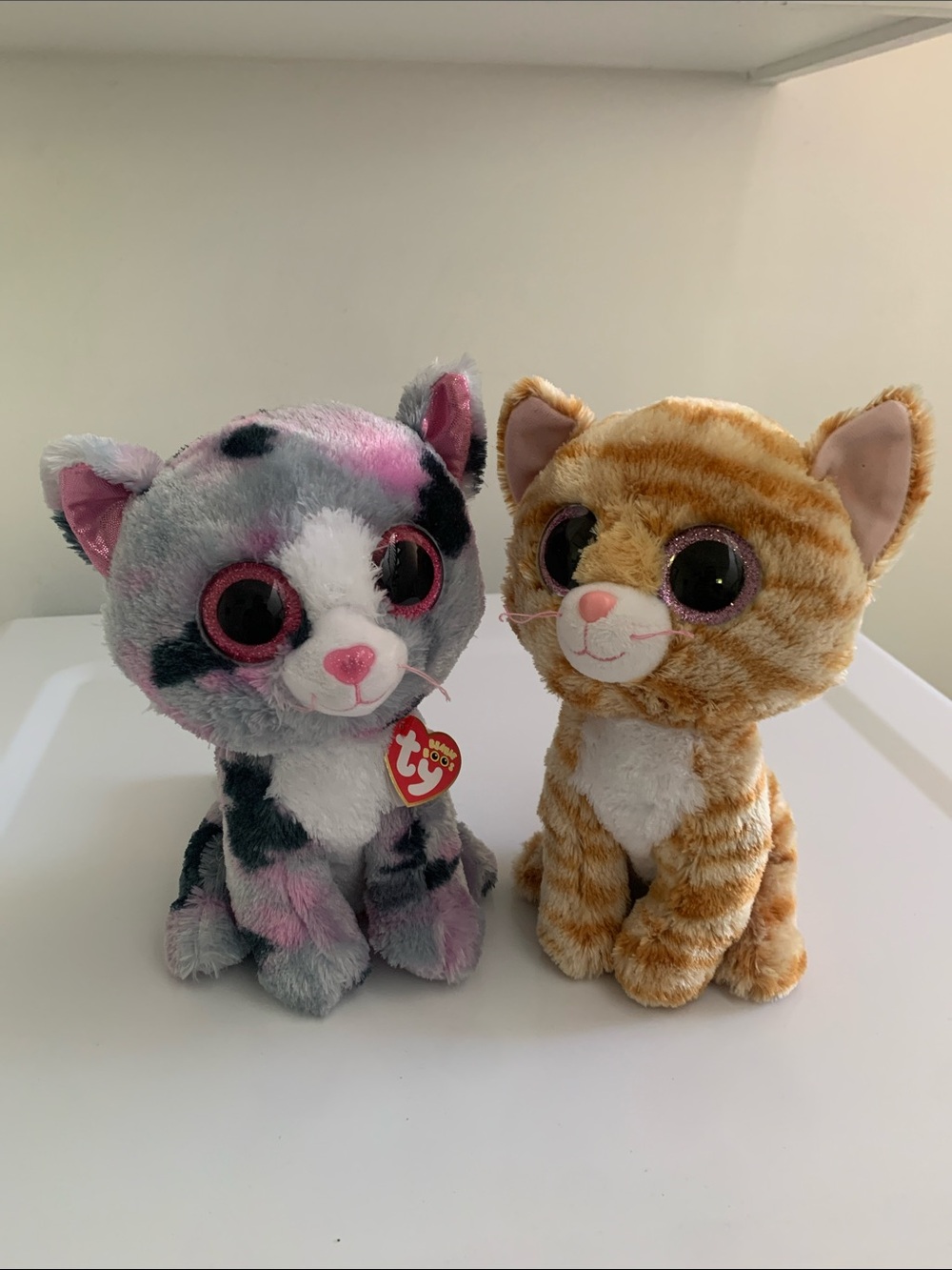 Ty Beanie Boos Plush Kittens – Set of 2 - Gray/Pink & Orange/White
